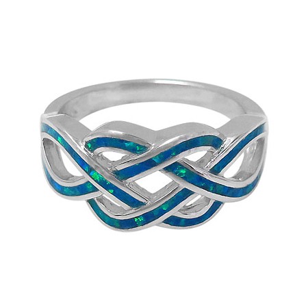 Blue Fire Opal Inlay Celtic Braid Ring - Click Image to Close